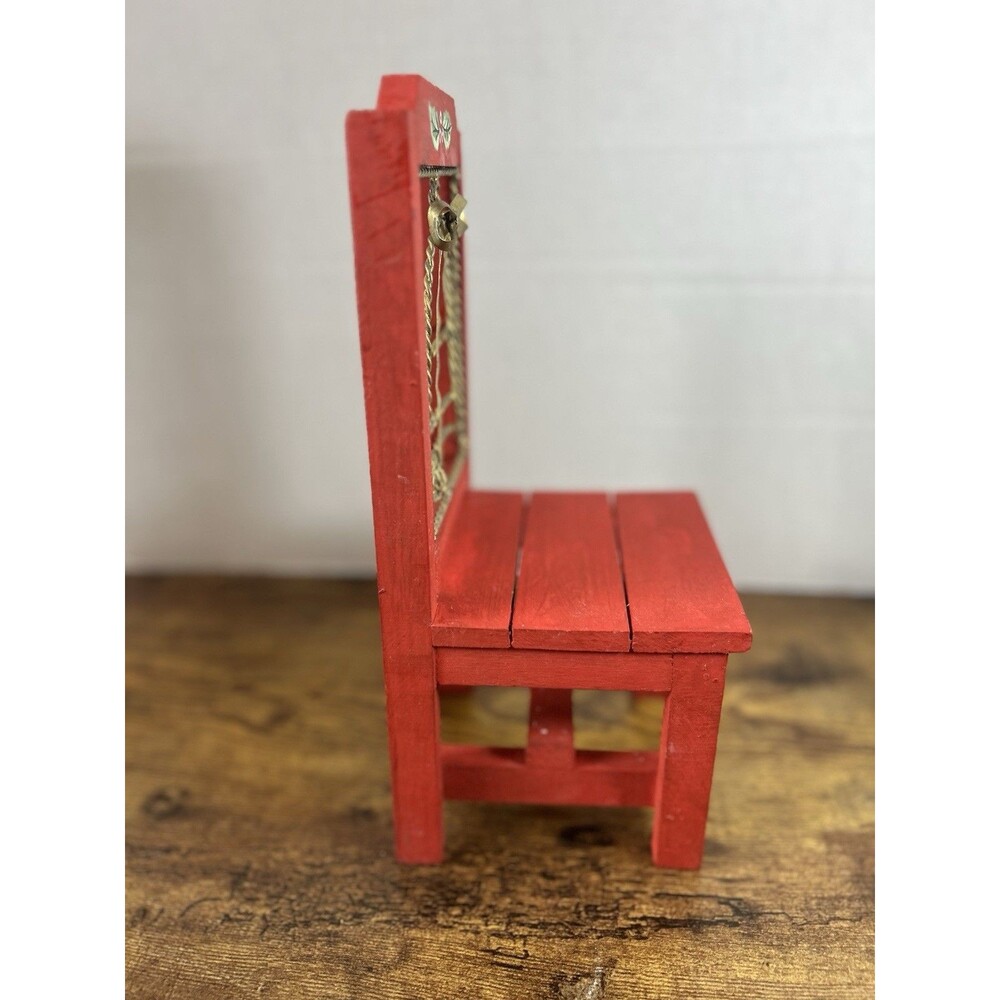 Vtg Red Wooden Christmas Chair Display Stand Bell Planter Holiday Decor Accent - Picture 6 of 12